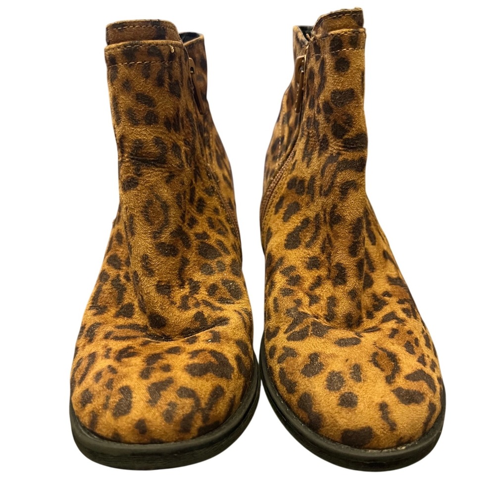 Stevies Kids Leopard Print Faux Suede Ankle Boots Brown Side Zip Size 2 - Picture 4 of 6